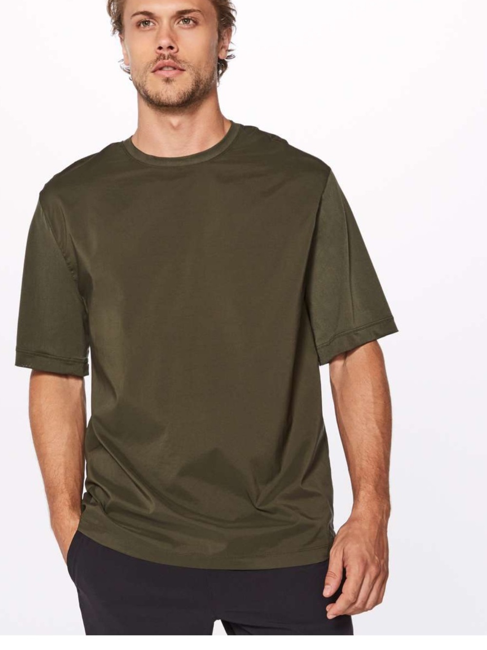 lululemon athletica Men's Olive Green Crew On Time top
